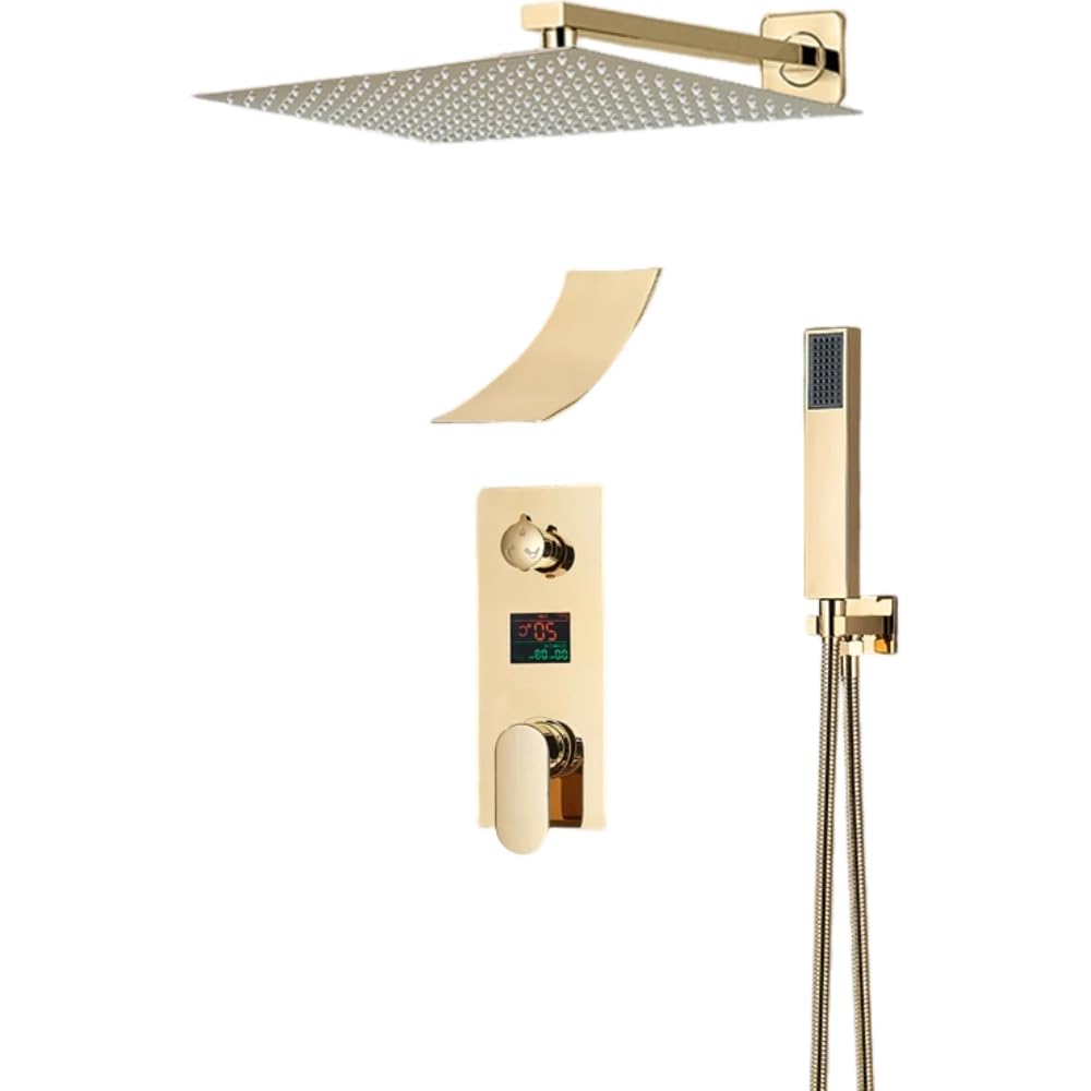 Ensemble de robinet de douche à affichage numérique doré avec colonne de douche LCD effet pluie