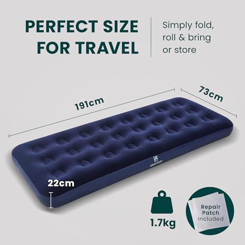 Green Haven Single Flocked Airbed – Lightweight Inflatable Camping Mattress with Waterproof Flocked Top – Portable Single Air Bed for Adults & Kids – Ideal for Festivals, Camping & Guest Use - Image 4