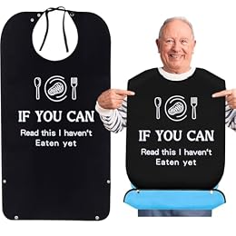 Funny Adult Bibs for Men, Waterproof and Reusable Bibs for Adults Washable Adult Bibs for Eating with Crumb Catcher (A- If you can read this)