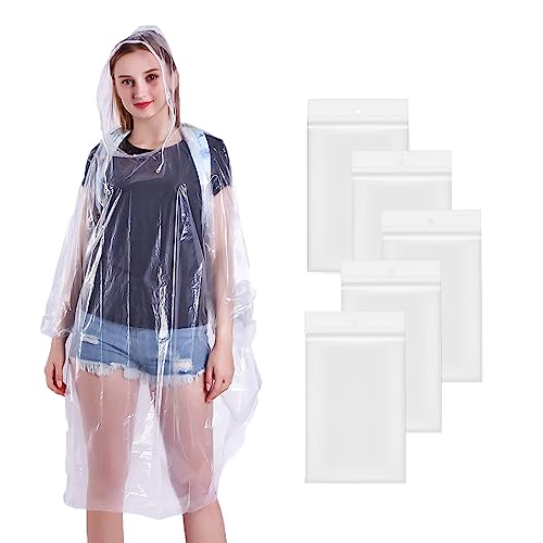 Umtiti 5-Pack Ponchos für Erwachsene, Einweg-Regenmäntel mit Kapuze...