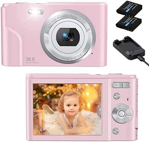 Digital Camera for Kids Boys and Girls - 36MP Vlogging Camera Compact Camera 2,4 Zoll, Full HD 1080P Rechargeable Electronic Mini Camera for Students, Teens, Kids (PINK)
