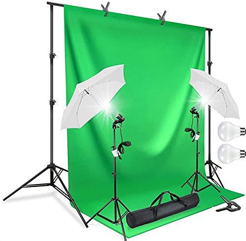 VIBLITZ® Photography Continuous Umbrella Studio Light Lighting Kit with Chromakey Green Screen Photo Background Backdrop Stand Support System