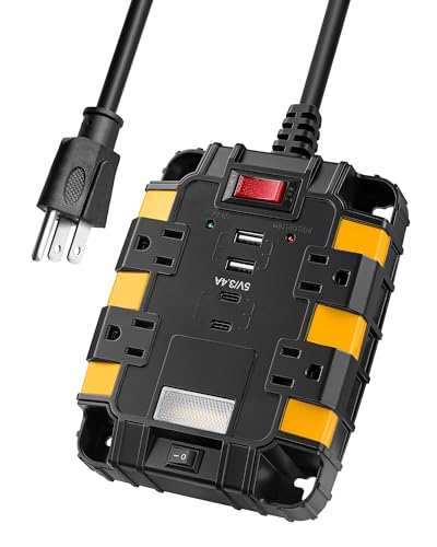 SURAIELEC Magnetic Power Strip, 1080J Surge Protector, 4 Outlets, 2 USB-A & 2 USB-C, 6 Ft Cord, Dual Magnets & 4 Mounting Holes, ETL Listed