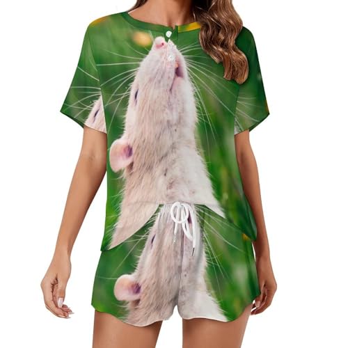 Pyjama femme manches courtes au motif hamster idéal pour les soirées cocooning estivales