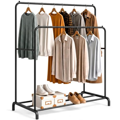 edihome, Portant a Vetement, Double, 110X150X54 cm, pour Chambre, Robuste, en Métal, avec Support pour Support à Chaussures, des Cintres Chemises, des...