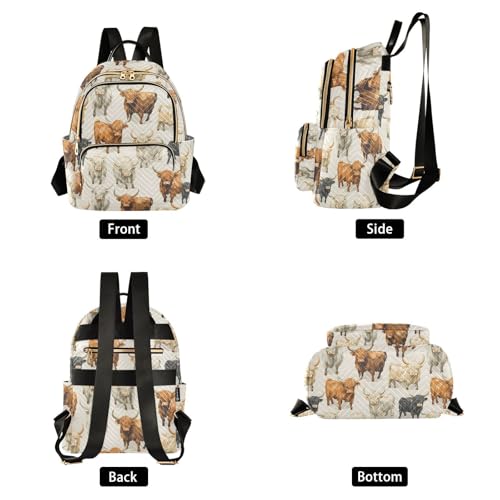Image of ALAZA Color Highland Cow Animal Women Backpack Purse Ladies Fashion Shoulder Bag Daypack Travel Bag 7.5L
