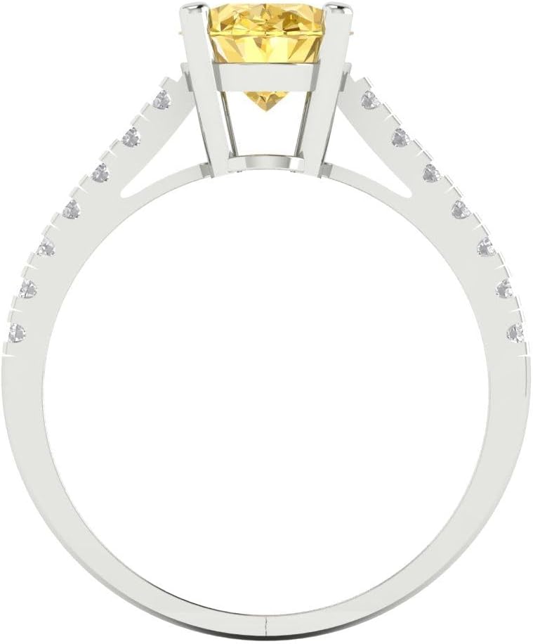 Clara Pucci 14K Solid White Gold 2.21 ctw Citrine Solitairewith Accents Ring for Women | Anniversary, Birthday Gift | 9X7mm Oval Cut - Image 4