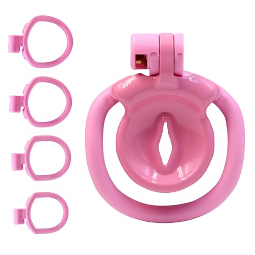 Image of 3D Printed Lightweight Pink Cage Male Chastity Devices Lock 4 Rings Virginity for Sissy Men