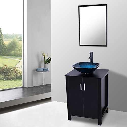 Eclife 16.5" Ocean Blue Square Bathroom Sink Artistic Tempered Glass Vessel Sink Combo With Oil Rubber Bronze Faucet And Pop Up Drain Bathroom Bowl A04 (Square Ocean Blue) #TOP1