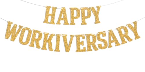 Happy Workiversary Banner, Work Anniversary Decorations, Work Party Office Party Decor, Happy Work Anniversary Party Decoration Supplies Gold Glitter