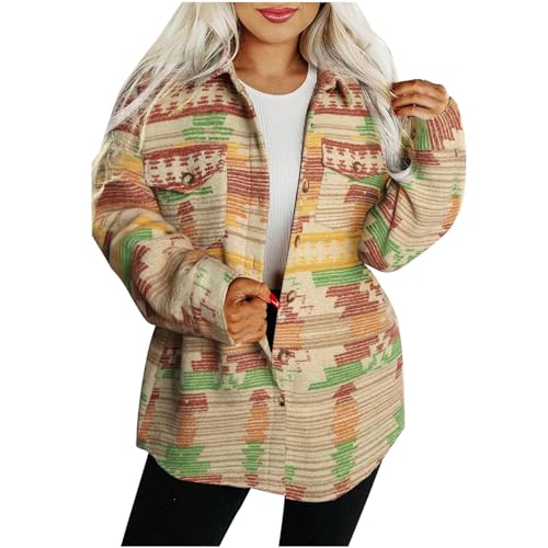 FGVFCS Vestes pour femme - Veste à manches longues boutonnées - Imprimé aztèque - Tendance - Style décontracté - Vêtements d'automne surdimensionnés - Vêtement d'extérieur élégant, Marron (01), M