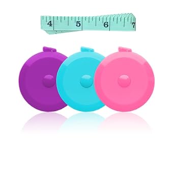 3 Pack Tape Measure Measuring Tape for Body Craft Weight Loss Measurements Retractable 60-inch 1.5 Meter, Small Push Button Dual Sided Tape Measure Body Measuring Pink Purple Sky Blue