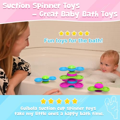 Guibola Spinner Toys for Babies, 3PCS | Suction Cup Spinner Toy for 1 2 Year Old Boys Girls | Suction Spinners Baby | Baby Toys 12-18 Months | Sensory Toy for Toddlers 1-3 (Cute Animals)