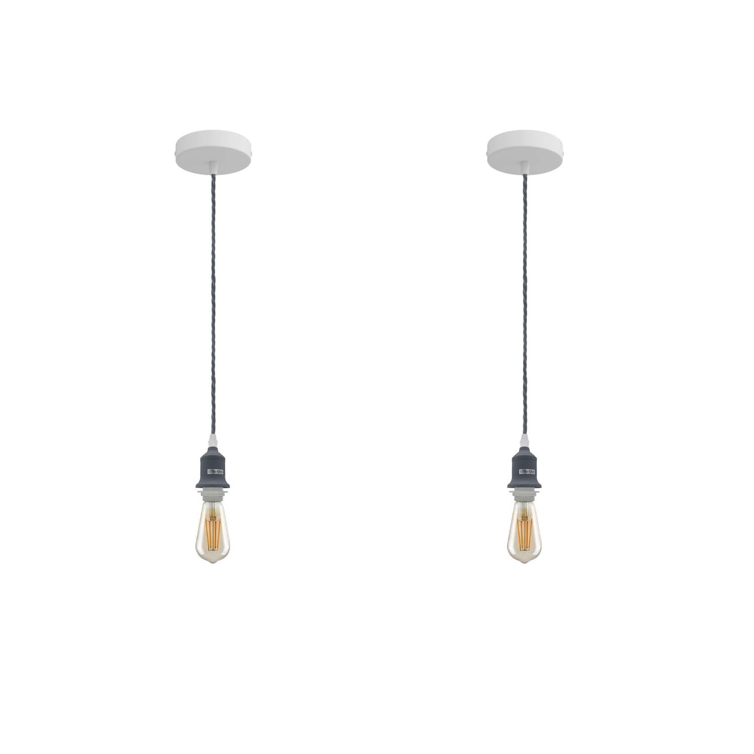 LEDSone Single Way 2 Pack Modern Pendant Light Fitting - Metal E27 Screw Lamp Holder Set Suspended Ceiling Pendant Light with 1M Grey 3 core Cable Ideal for Living Room, Kitchen, Cafe Lightings