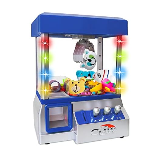 Bundaloo Claw Machine Arcade Game - Electronic Mini Candy and Toy Grabber Dispenser for Kids - with Lights Sound & 4 Mini Plush Animals (Blue)