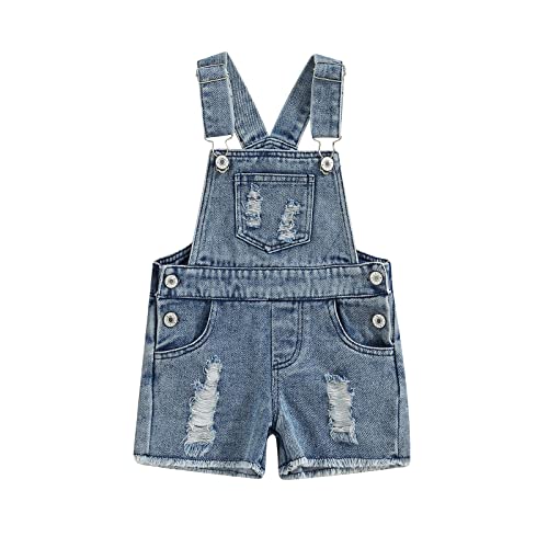 ZAXARRA Baby Denim Overalls Boy Girl Jumpsuit Romper Short Leg Jeans Pants Toddler Baby Summer Clothes (Blue, 1-2 Years)