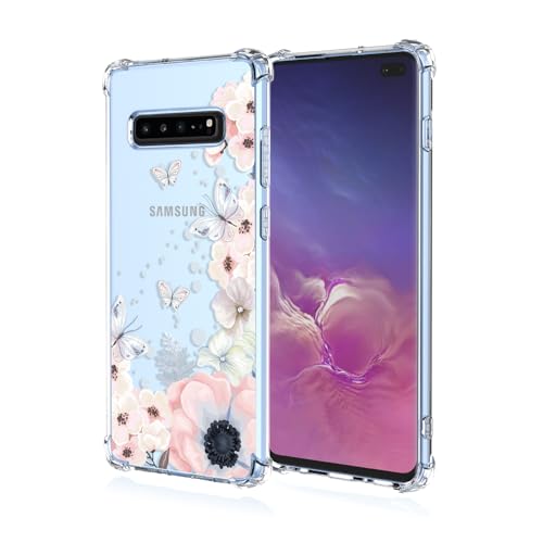Coque Samsung S10 protection silicone souple fleurs roses papillons pour femme et fille