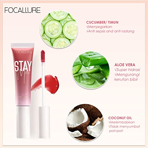 Focallure Lip Gloss With Hydrating And Moisturizing Coconut Oil - Highly Pigmented Lip Tint For Lips, Cheeks, Eyelids - Long Lasting & Waterproof Liquid Lipstick - Dual-Use Lip Stain & Blush, #5 Cherrycake #TOP2