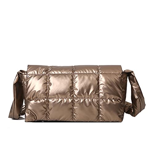 ARVALOLET Hobo Sac à main pour femme - Grand sac à main tendance - En coton - Rembourré - Sac à bandoulière - Maille unie - Rabat - Petit sac à bandoulière, or, 11.61*5.11*3.14in Cover