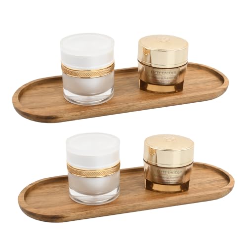 Azonelife Lot de 2 Plateaux Ovales en Bambou - Décoratif et de Service en Bois pour la Maison, Tasses, Bijoux, Pots de Fleur
