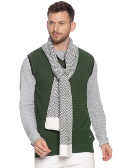 Men's Acrylic Woolen Casual Winter Wear Striped Knitted Warm Mufflers Black,MEN407_P-image-33