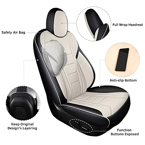 Freesoo Car Seat Covers For Tesla Model Y Waterproof Nappa Leather Full Set Seat Protector Custom Fit 2020 2021 2022 Black White #TOP2
