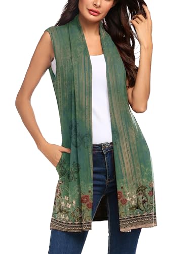 Image of Beyove Womens Long Vests Sleeveless Draped Lightweight Open Front Cardigan Layering Vest with Side Pockets