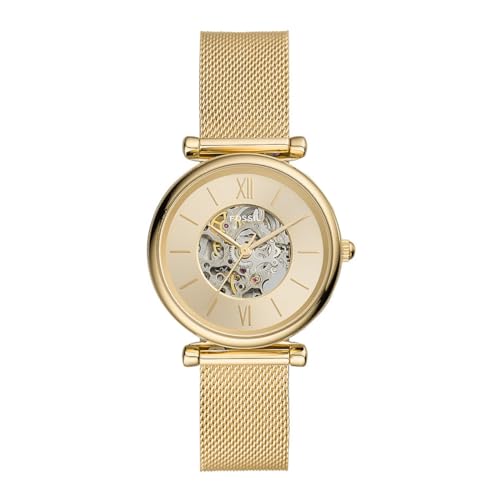 Fossil Damenuhr Carlie Automatikwerk Milanaise Edelstahl goldfarben, ME3250