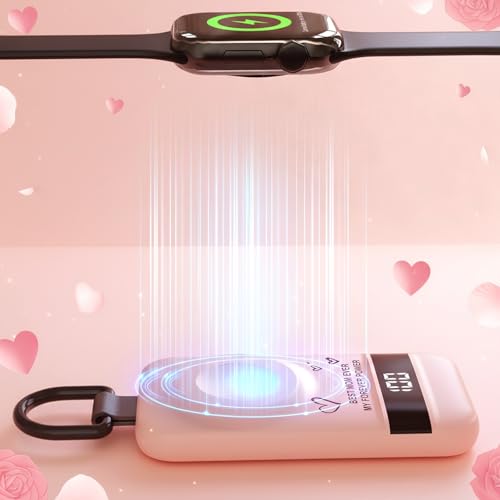 Image of 5W Fast Portable Charger for Apple Watch, 2500mAh & Digital Display - Magnetic Fast Charging iWatch Charger for Travel - for Apple Watch Series (Pink-Mom)