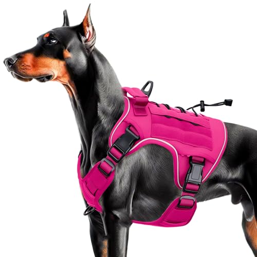 Heavy-Duty Tactical Dog Harness for Large Dogs, No Pull Adjustable Reflective Pet Vest with Molle System, K9 Military-Grade Control for Service Training, Outdoor & 10+ Breeds, Hot Pink, Large