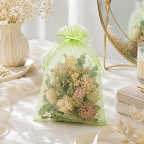 Image of FUNFERY 100PCS Apple Green Sheer Organza Bags 3x4 in, Goodie Bags Bulk | Small Mesh Gift Bag with Drawstring for Wedding Party Favor, Drawstring Pouch for Jewelry, Sachet Bags for Treat, Candy, Soap