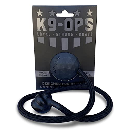 K9 Ops Dog Ball on a Rope Tug Toy - Rubber Fetch Training Reward - Large Dogs Durable Indestructible Chewers Pitbull Dobermann Rottweiler Shepherd (Coal Black - Black Rope)