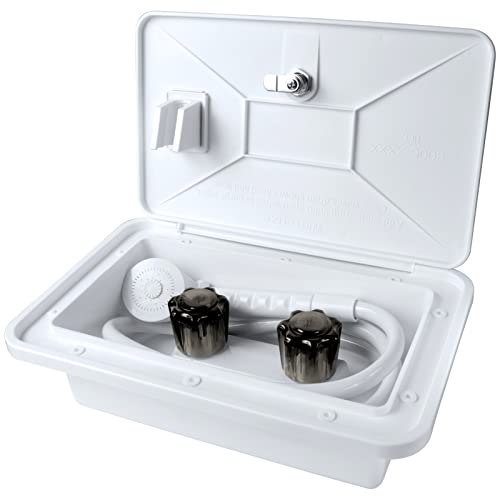 Excelfu Rv Outdoor Shower Exterior Shower Box Kit Replacement With Shower Head & Coiled Hose For Rv, Camper, Van, Travel Trailer, Motorhome And Boat (White) #TOP6