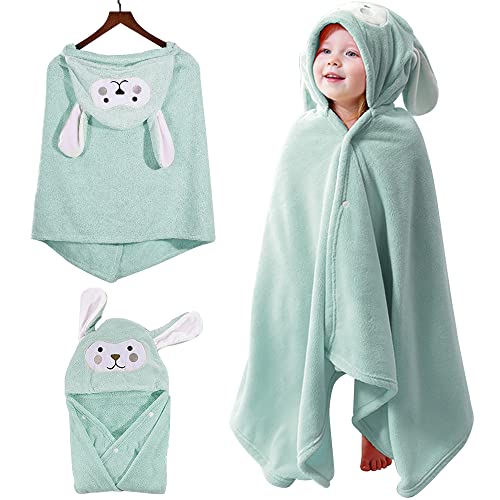 Tyuodna Hooded Towels for Kids Baby Bath Towel 27.6 x 55.1 in Soft Warm Toddler Bath Towel Absorbent Swimming Towels for Girl and Boy 0 to 4 Years (Green)