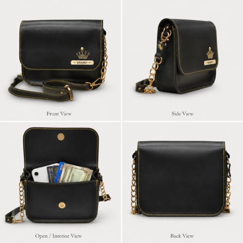 Image of SAVRI Personalized Leather Woman Chain Sling Bag With Your Name and Elegant Charm on it. On Birthday, Anniversary, Valentine's Day for Mother, Wife, Sister, Girl-friend.