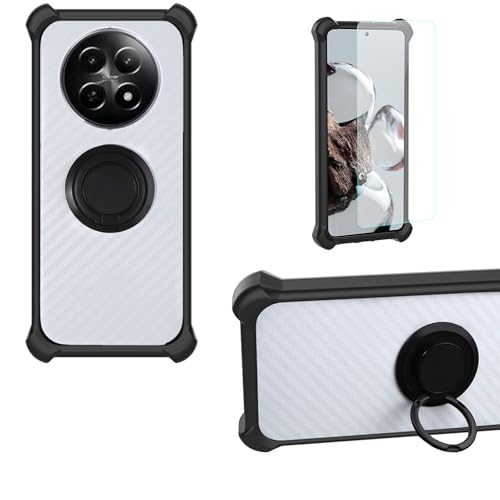 jioeuinly Case Compatible for Realme 12x 5g Phone Case Cover PC backplane + Silicone Soft Frame Cover [360 Metal Ring, Magnetic Car Mount] CSKB-HEI