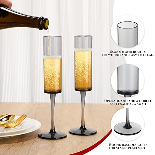 Nuenen 18 Pack Acrylic Champagne Flutes Goblets Plastic Stemmed Champagne Flutes Unbreakable Disposable Wine Cups Reusable Drinkware For Wedding Toasting Birthday Party Cocktail, 5.6 Oz, Black #TOP3