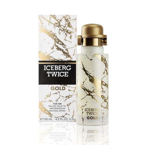 ICEBERG Twice Gold – Eau de Toilette 125 ml, Profumo da Uomo Opulento dalle Note Legnose e Vellutate, Lussuoso Flacone Cilindrico Effetto Marmo, Per Gli Uomini che Amano Vivere Intensamente