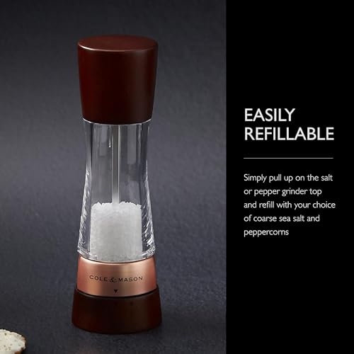 Image of Cole & Mason Derwent Salt Mill - Gourmet Precision Salt Grinder - Refillable Seasoning and Spice Tools - Adjustable Seat, Himalayan and Kosher Salt Grinder Settings - Rose Gold