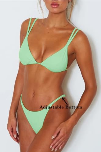 Image of Women's Sexy Thong Bottom Two Piece Bikini Double Shoulder Straps Cute Swimsuit Triangle Bathing Suit