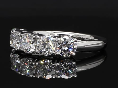 14K White Gold Lab Grown Diamond 5 Stone Half Eternity Ring for Women, 4 Prong Rings for Wedding and Valentine Gift 0.5 to 3 Carat TW (F-G Color, VVS-VS Clarity)2