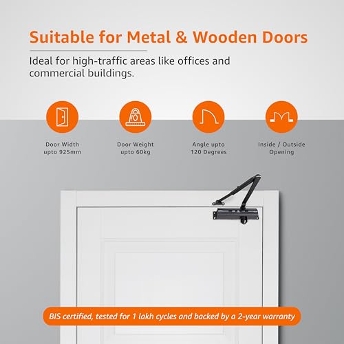 Image of Amazon Basics Hydraulic Door Closer I for Wooden, Aluminum & Metal Doors I for Left and Right Handed Doors I for Offices and Home | Black