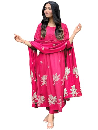 Image of GoSriKi Women's Rayon Blend Anarkali Printed Kurta with Pant & Dupatta | Ethnic Kurta Pant Dupatta Set for Women | Traditional Indian Wear Outfit