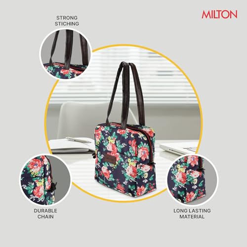 Image of MILTON Floral Lunch Bag I Design Tiffin Bag for Office for Men, Women I Eco Friendly, Spacious, Durable I 2.5 L I Navy Blue