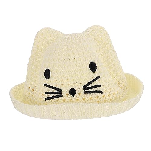 Boy Girl Cartoon Bucket Hat for Sun Lightweight Breathable Weaving Hat for Beach Beige