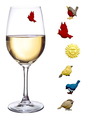 Simply Charmed Bird Wine Glass Charms - Magnetic Drink Markers To Identify All Your Glassware - Set Of 6 Cocktail Charms #TOP6