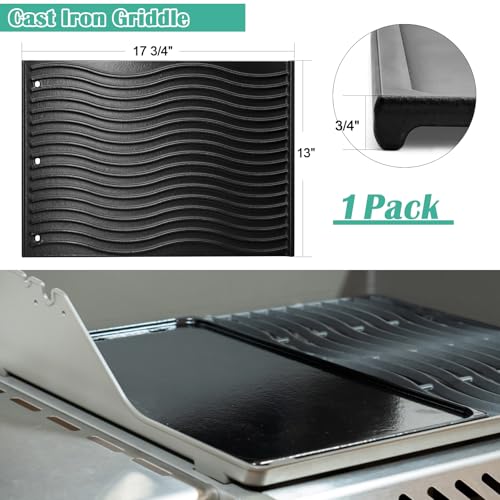 Image of Hiorucet Cast Iron Griddle, Reversible Griddle Plate for Napoleon Prestige 500, Pro 500, Built-In 500, LEX Series, 485, 665, 605, 730, 825, 56040, 56041 - 2-Sided Cooking Flat Top Pan