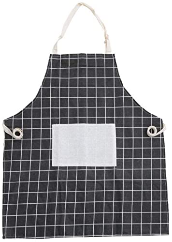 Image of KPNG Lattice Cotton Linen Apron Woman Adult Bibs Home Cooking Baking Coffee Shop Cleaning Aprons Kitchen Accessory (Pack Of 1, Black)