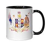 Taza de cerámica para té y café con escudo de armas de Nueva Zelanda, color negro