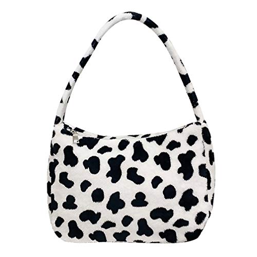 KESYOO Bolsa Feminina Bolsa de Pelúcia Padrão Vaca Bolsa de Ombro Macio Zíper Bolsa Novidade Bolsa C
